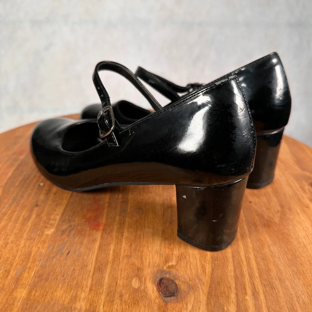 Funtasma Mary Jane Heels Women Size 8 Black Good Patent Block Heel Pump